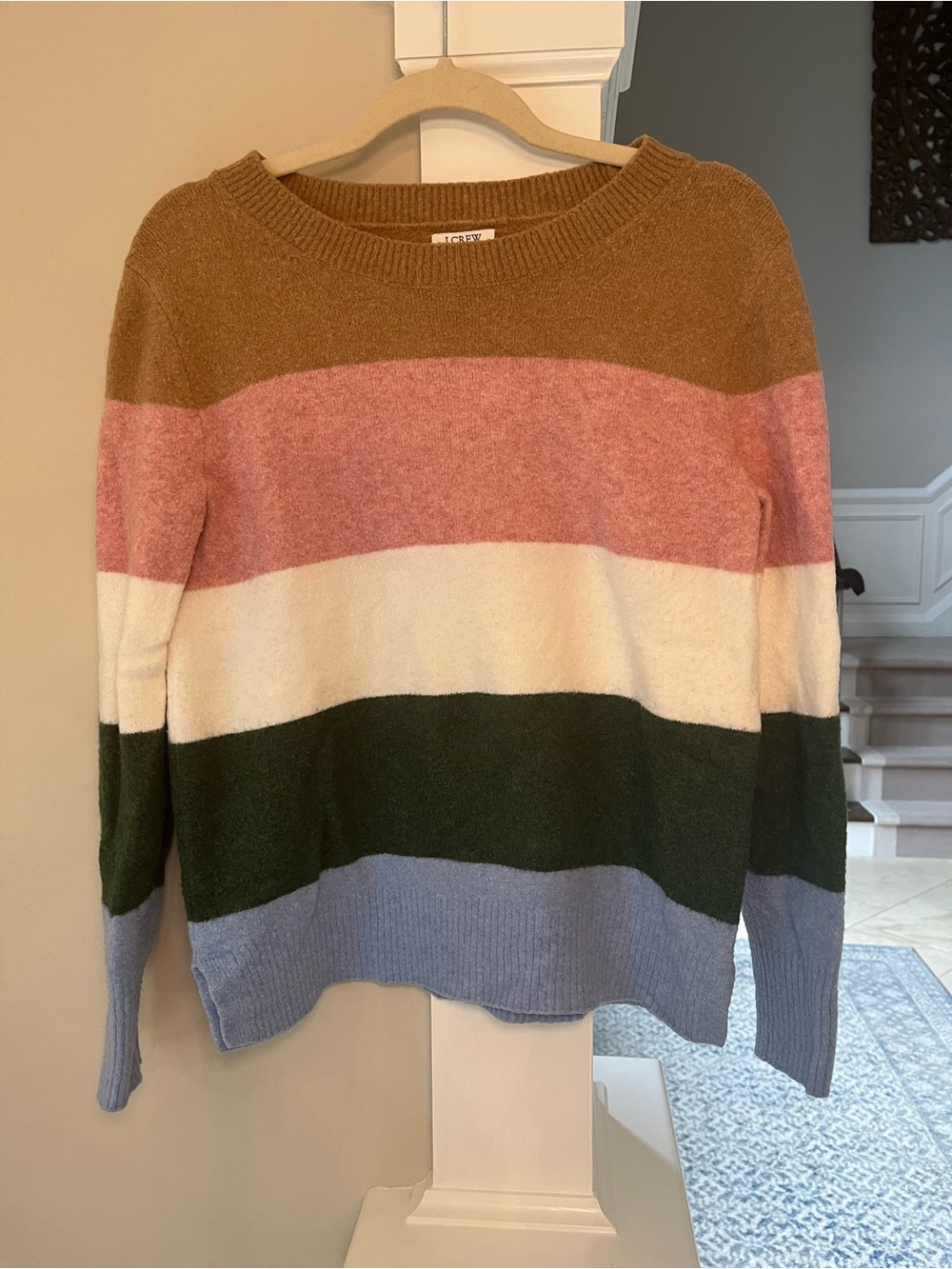 J. Crew Striped Crewneck Sweater in Brown, Pink, Cream, Green, Blue